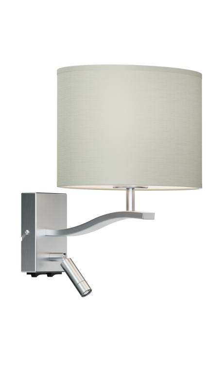 BRANDY Kinkiet, korpus w ykonanyz metalu z abażurem tkaninowym  w kształie walca. Posiada gniezdo na źródło światła E27 oraz dodatkow zintegrowany led