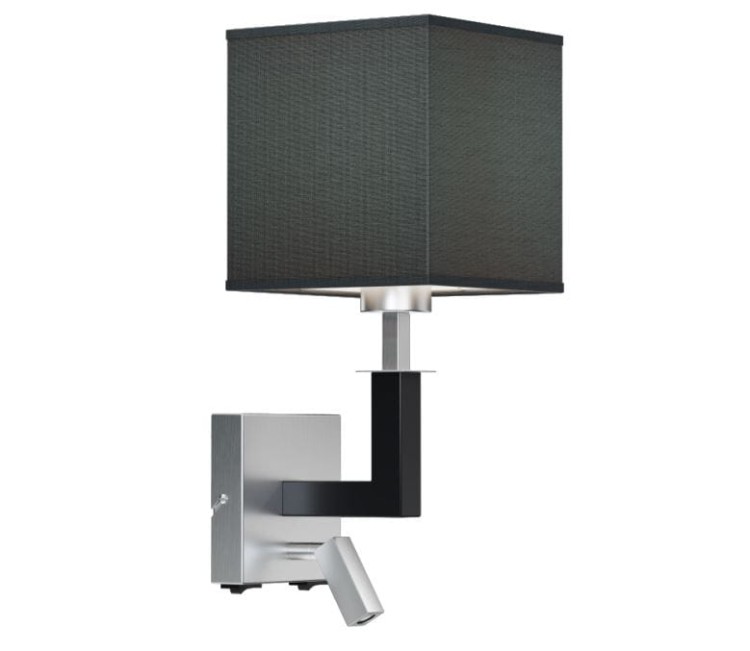 Ves nowoczesny kinkiet wykonany z metalu, kwadratowy abażur i dodatkowe źródło zinegrowany LED