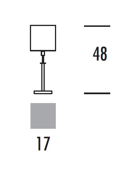 Ves wymiary: abażur 17 na 17 cm, wysokość całej lampy 48 cm.