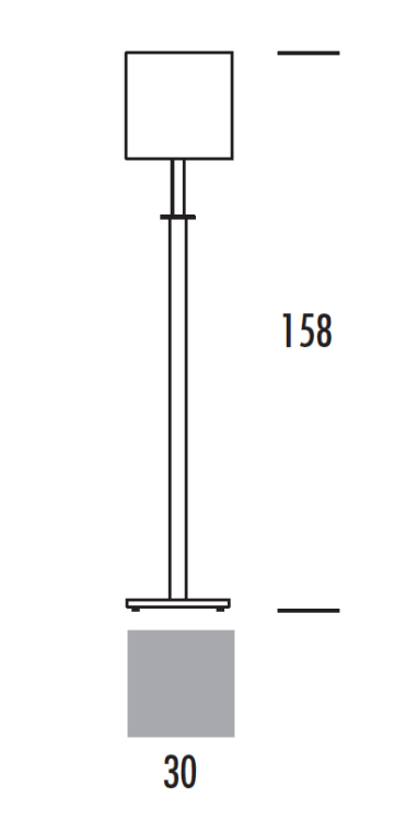 Ves wymiary: abażur ma wymiar 30 na 30 cm, a wysokość całej lampy to 158 cm