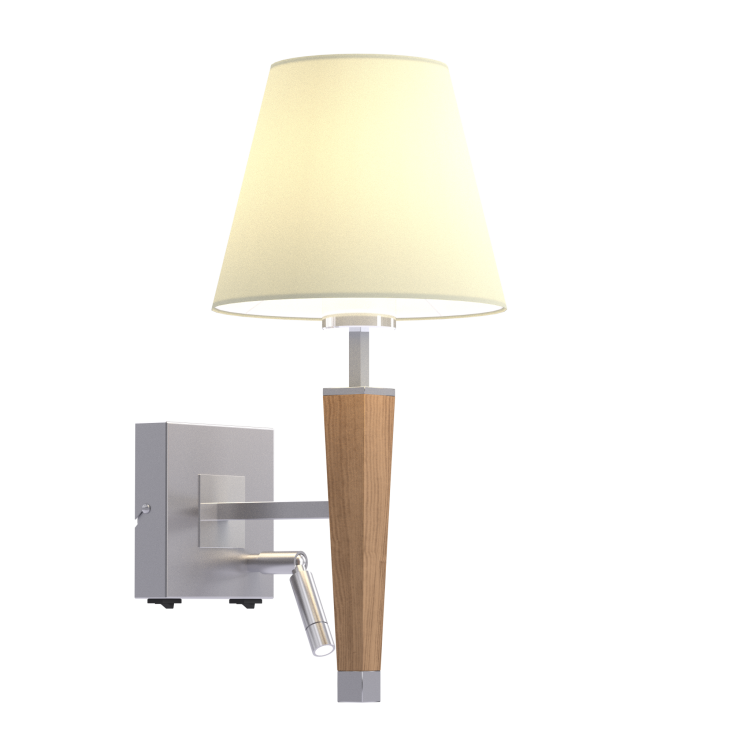 KLEO kinkiet wykonany z drewna i metalu z abażurem. Dodatkowe zintegrowane źródło światla LED