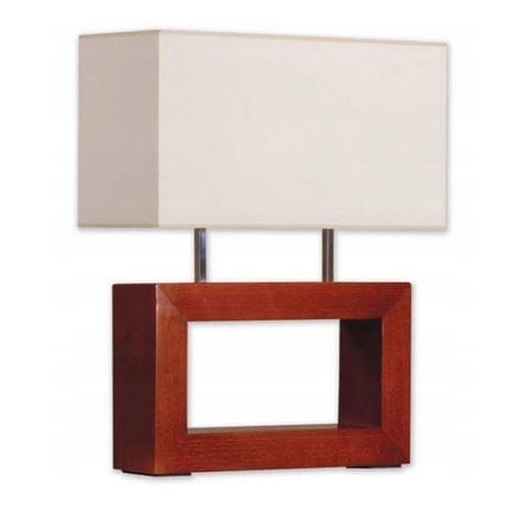 Eva dwu płomienna lampa gabinetowa wykonana z litego drewna z tekstylnym abażurem w kształcie prostokąta