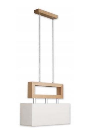 Eva trzy płomienna lampa sufitowa wykonana z litego drewna w komplecie z tekstylbym abażurem w kształcie prostokąta