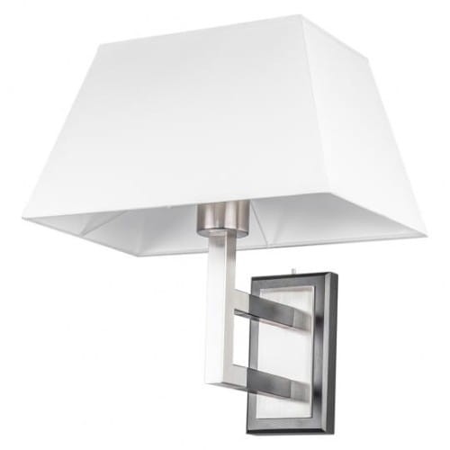 Emma kinkiet wykonany z mtalu i drewna w komplecie z tekstylnym abażurem w kształcie trapezu.