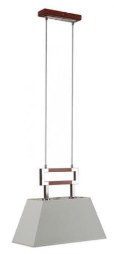 EMMA lampa sufitowa dwu płomienna, wykonana z drewna i metalu z tekstylnym abażurem w kształcie trapezu