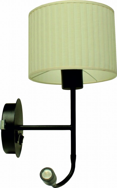 Preciosa  kinkiey ze zintegrowanym LEDem na końcu giętkiego wężyka. Całość wykonana z metalu z tekstylnym abazurem. W abażurku znajduję się oprawka na żarówkę E27