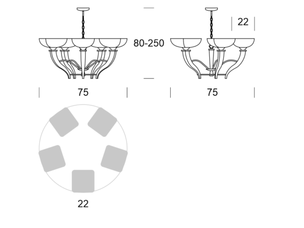 FUJI wymiary: średnica 75 cm, wysokość 80-250 cm