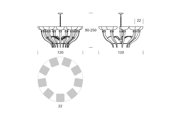 FUJI wymiary: średnica 120 cm, wysokość 80-250 cm