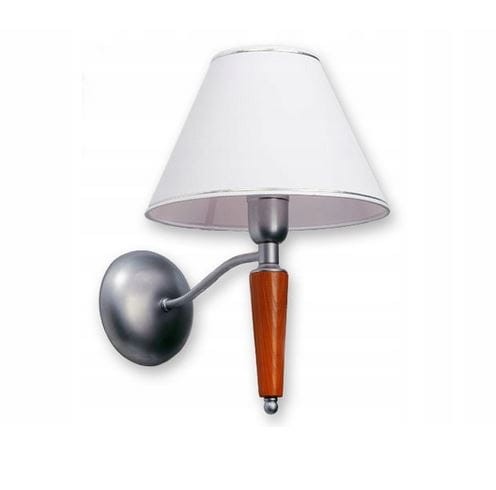 Lord kinkiet wykonany z drewna i metalu w komplecie z tkaninowym abażurem.