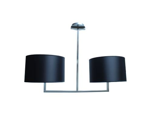 Nina żyrandol wykonanu z metalowych profili w kształcie literki U. W komplecie z dwoma abażurami tkaninowymi skierowanymi w górę