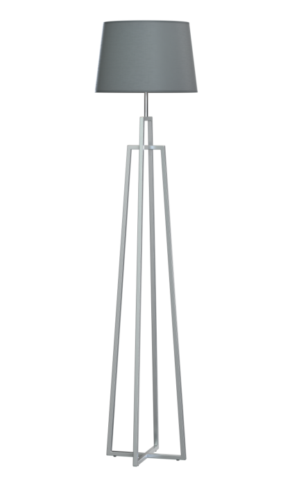 Cross lampa podłogowa o ciekwaym nowoczesnym kształcie, wykonana z metalowych profili z tekstylnym abażurem