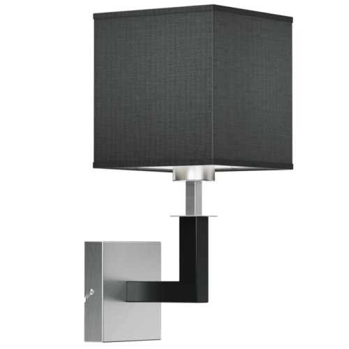 VES kinkiet wykonany z metalu z tekstylnym abażurem w kształcie kwadratu