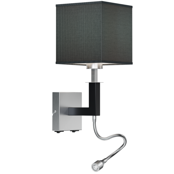 VES kinkiet. Korpus metalowy 2 płomienny na E27 oraz zintegrowany led na wężyku. W komplecie abażur w kształcie kwadratu.