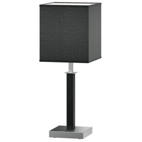 VES lampa nocna. Korpus metalowy w komplecie z tekstylnym abażurem w kształcie  kwadratu