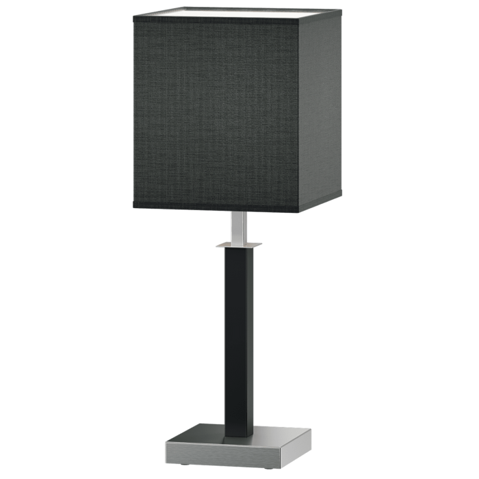 VES lampa nocna. Korpus metalowy w komplecie z tekstylnym abażurem w kształcie  kwadratu