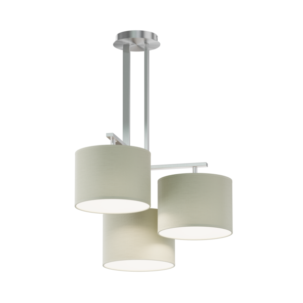 NINA żyrandol 3 płomienny. Korpus wykonany z metalu w komplecie z abażurami w kształcie walca. Abażury można dobrać w jednym kolorze luba każdy w innym kolorze.