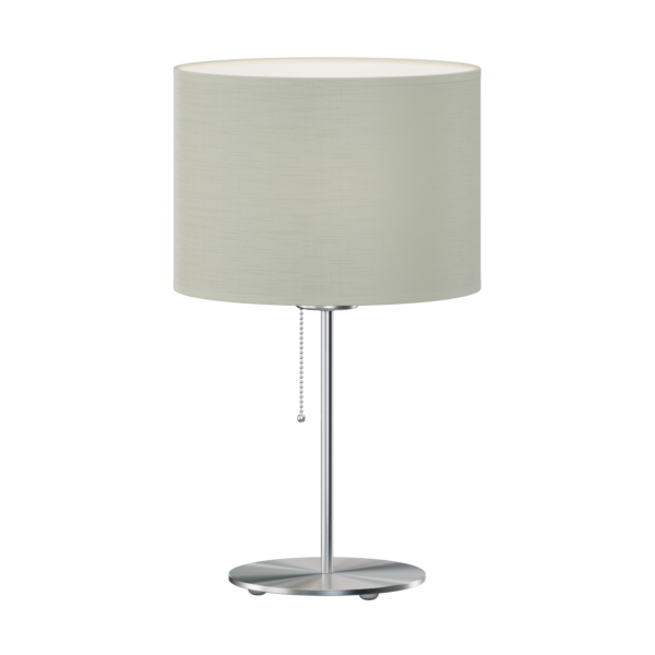 Preciosa lampa nocna. Korpus wykonany z metalowej okrągłej podstawy i rurki zakończoje gniazde E27 oraz tekstylnym abażurem w kolorze ecru