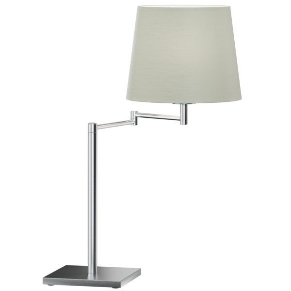 RUMBA lampa gabinetowa z regulowanym ramieniem i tkaninowym abażure. Solidny korpus wykonany z metalu. Abażur ecru