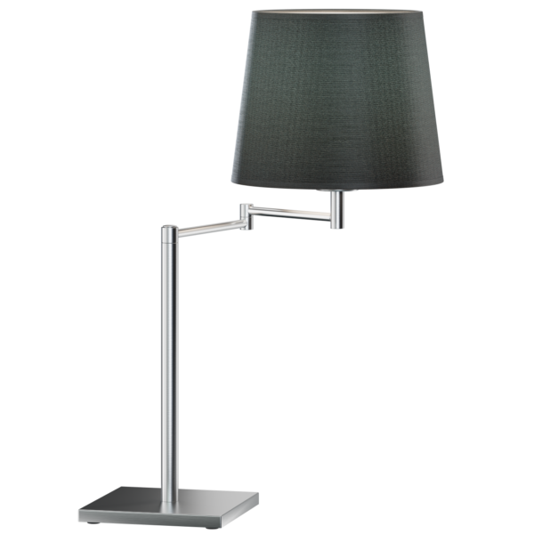 RUMBA lampa gabinetowa z regulowanym ramieniem i tkaninowym abażure. Solidny korpus wykonany z metalu. Abażur czarny